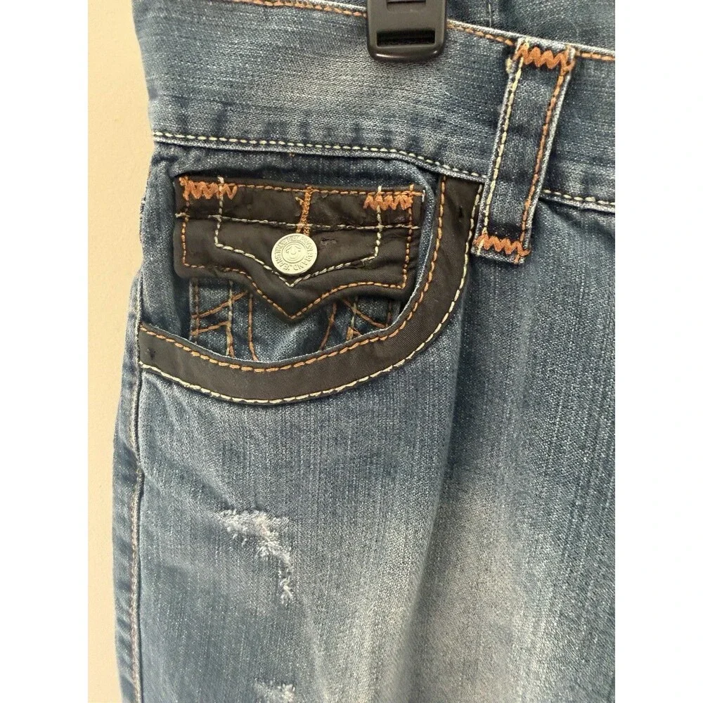 True Religion Ricky Relaxed Straight Leg Jeans Mens 34 Med Wash Blue Denim USA